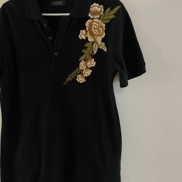 Zara Men's Embroidered Floral Polo Shirt - Size S - Picture 4 of 5